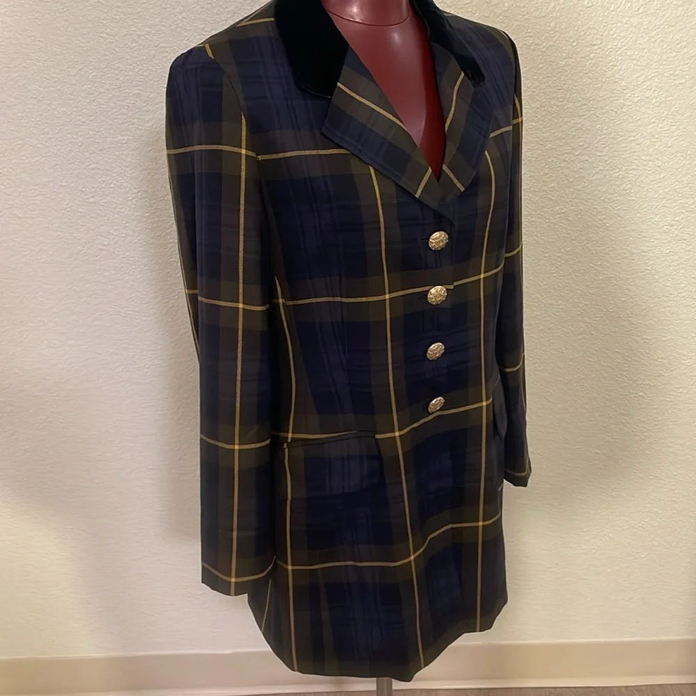 Escada Vintage Plaid Blue Blazer size 42 or Medium